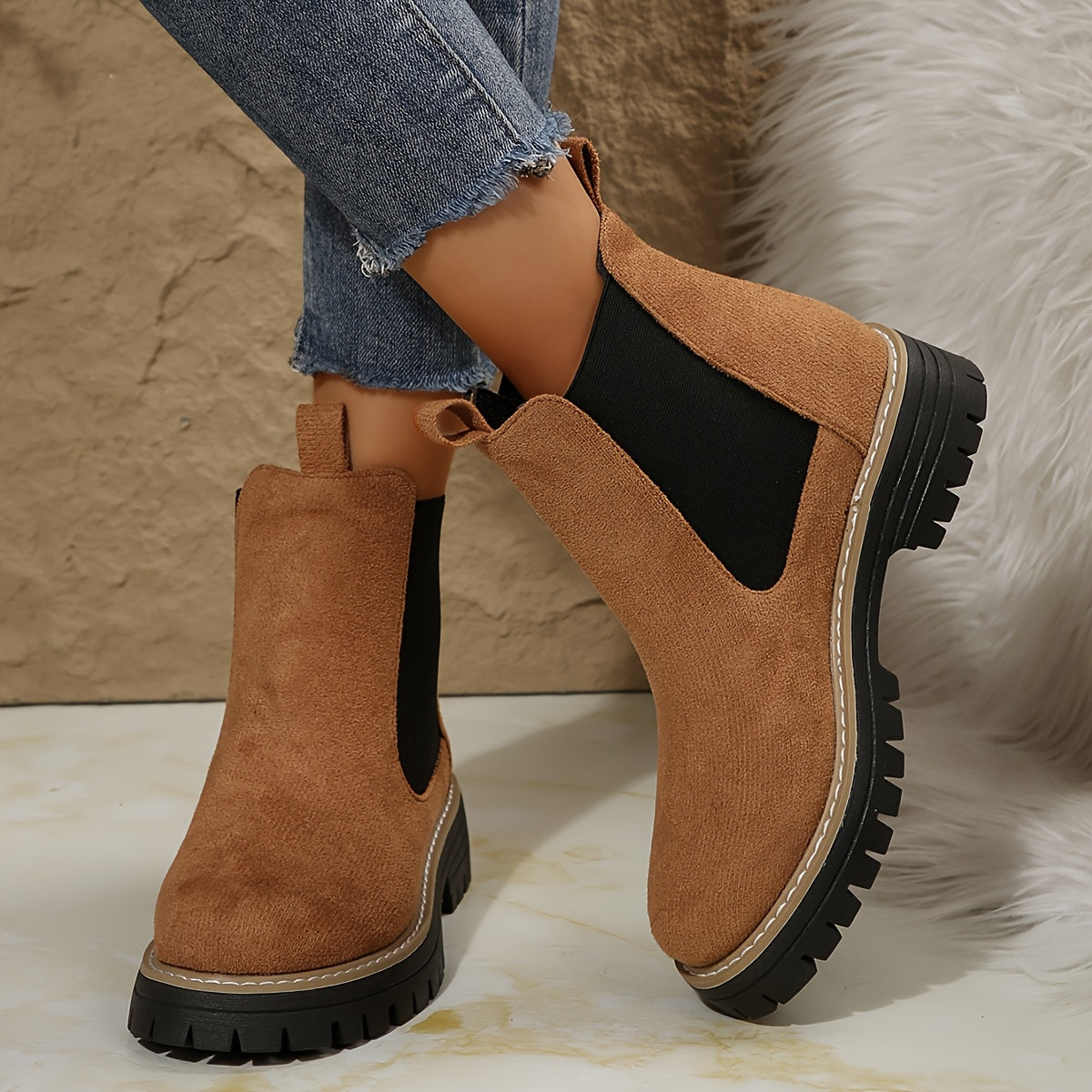 Damenmode Einfarbige Stiefeletten mit dicker Sohle