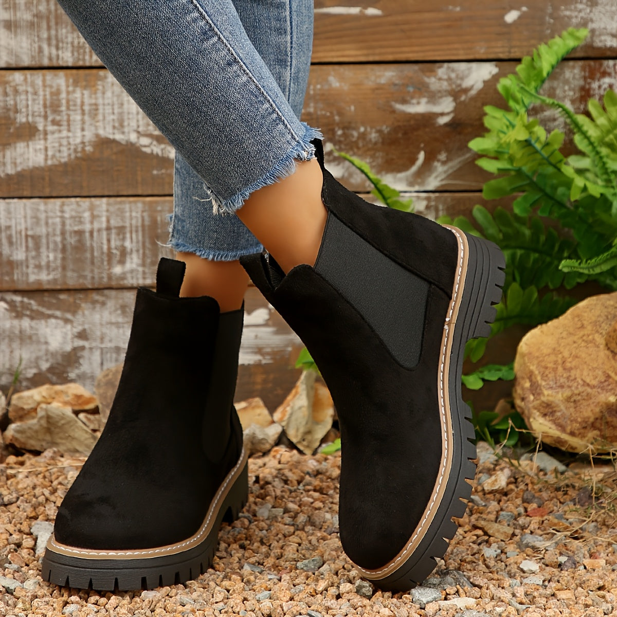 Damenmode Einfarbige Stiefeletten mit dicker Sohle