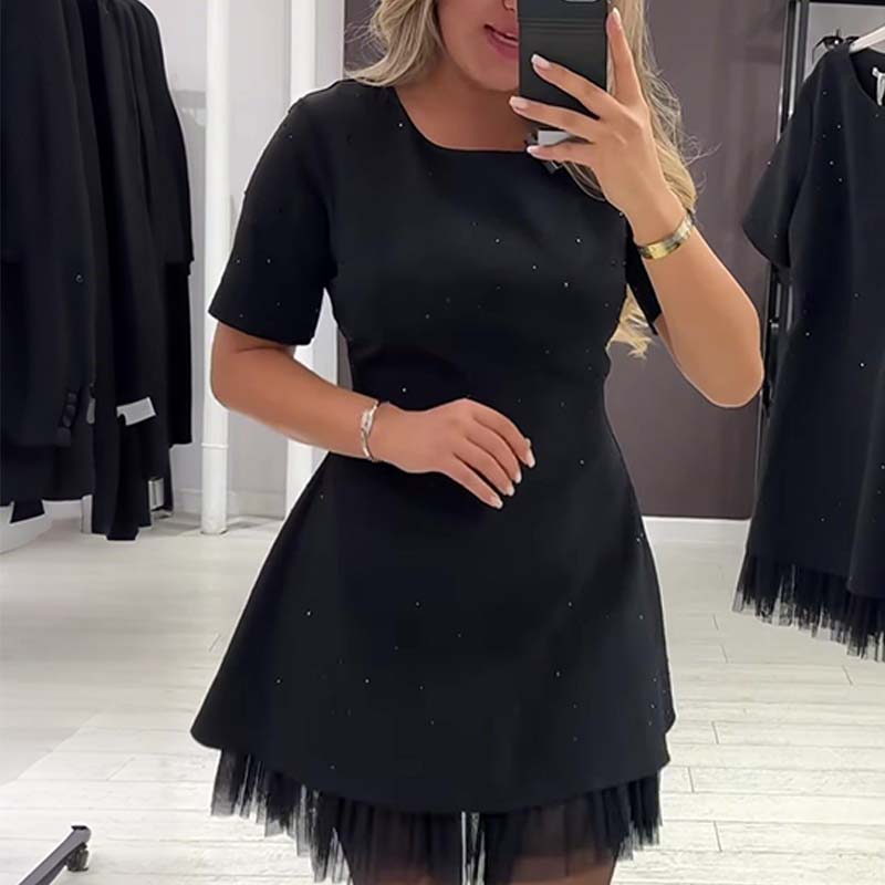 Women's Sparkly Lace Short Sleeve Mini Dress | Elegant and Sparkly