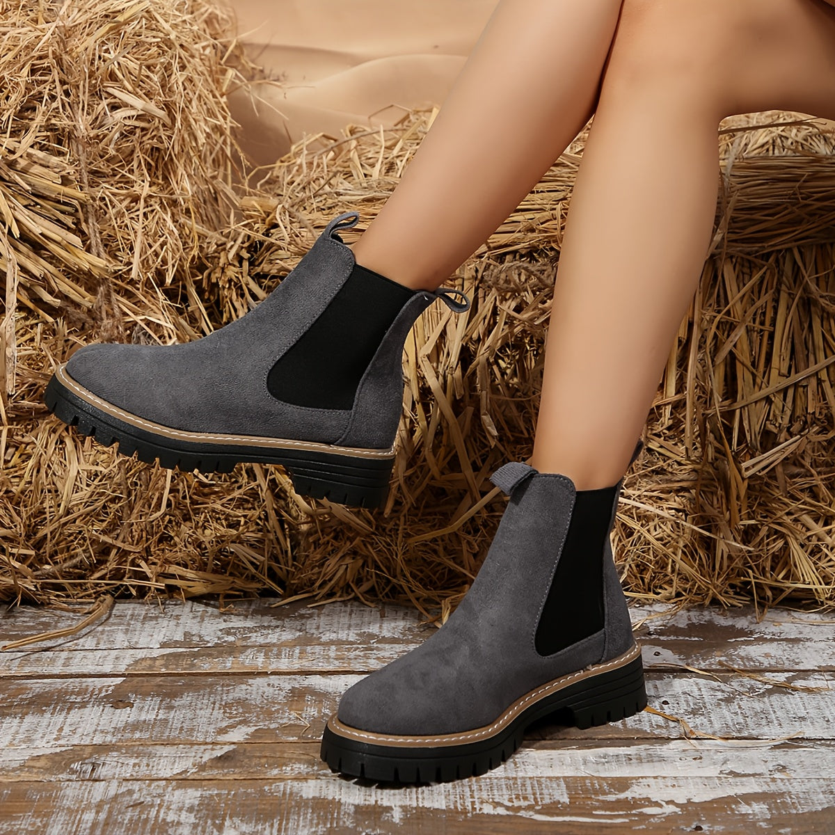Damenmode Einfarbige Stiefeletten mit dicker Sohle