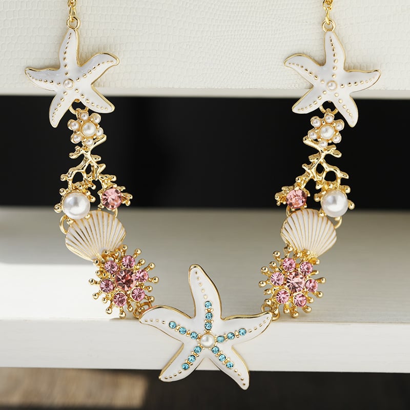 Beach Shell Starfish Coral Necklace & Bracelet & Earrings