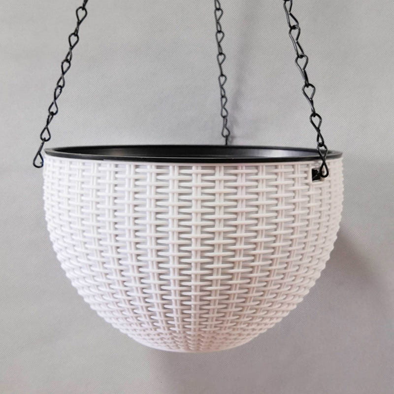 Plastic Rattan Hanging Planter Basket with Drainage Hole