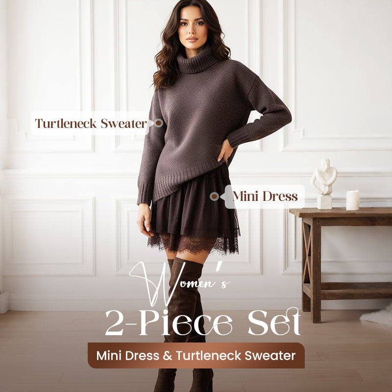 ⏳Time-Limited Special⏰Women's Turtleneck Sweater Mini Dress Set