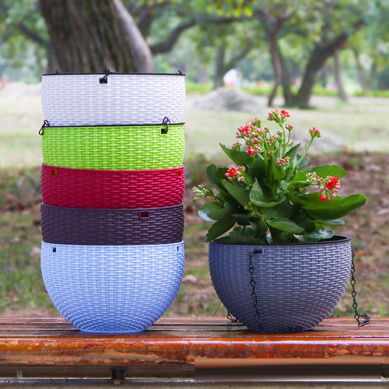 Plastic Rattan Hanging Planter Basket with Drainage Hole