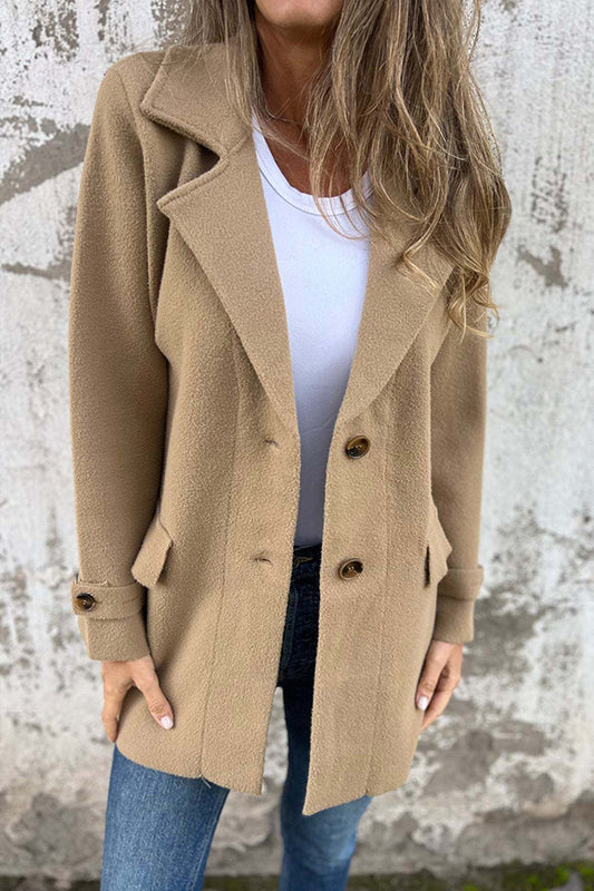 Women Solid Color Buttons Tailored Collar Long Sleeve Elegant Casual Autumn Jacket