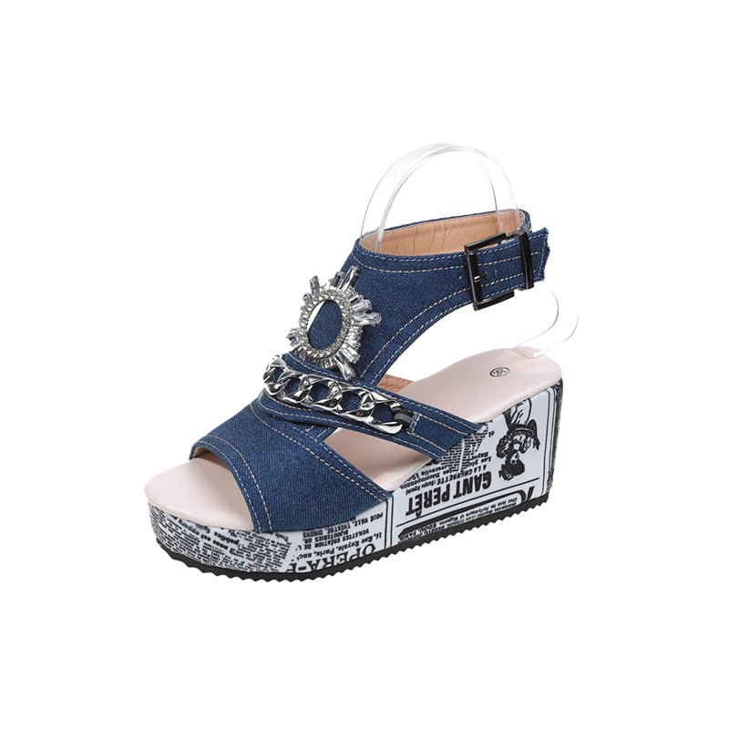 Women's Chain & Rhinestone Decor Platform Sandals