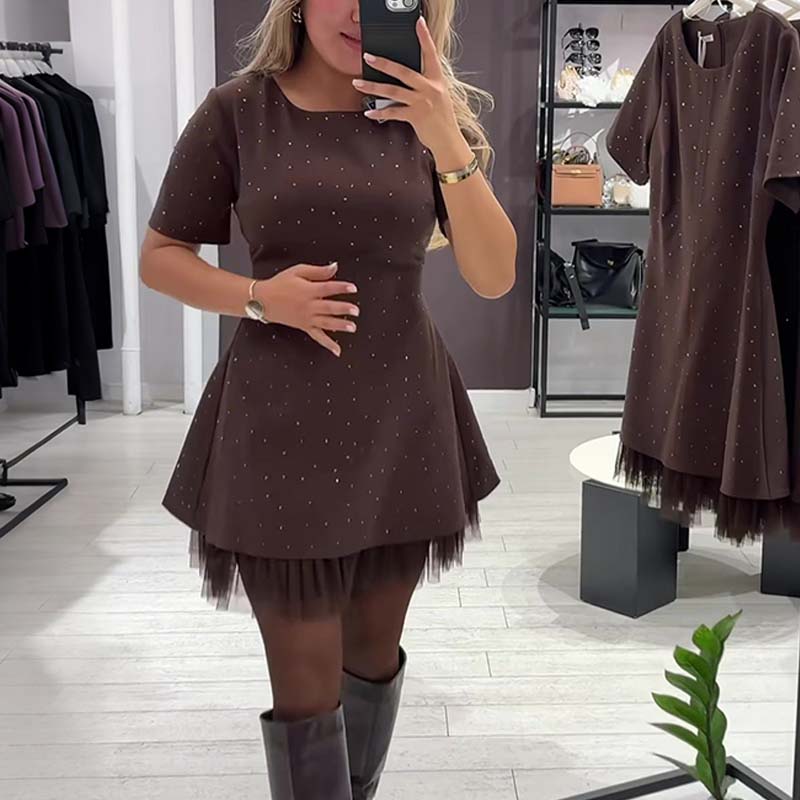 Women's Sparkly Lace Short Sleeve Mini Dress | Elegant and Sparkly
