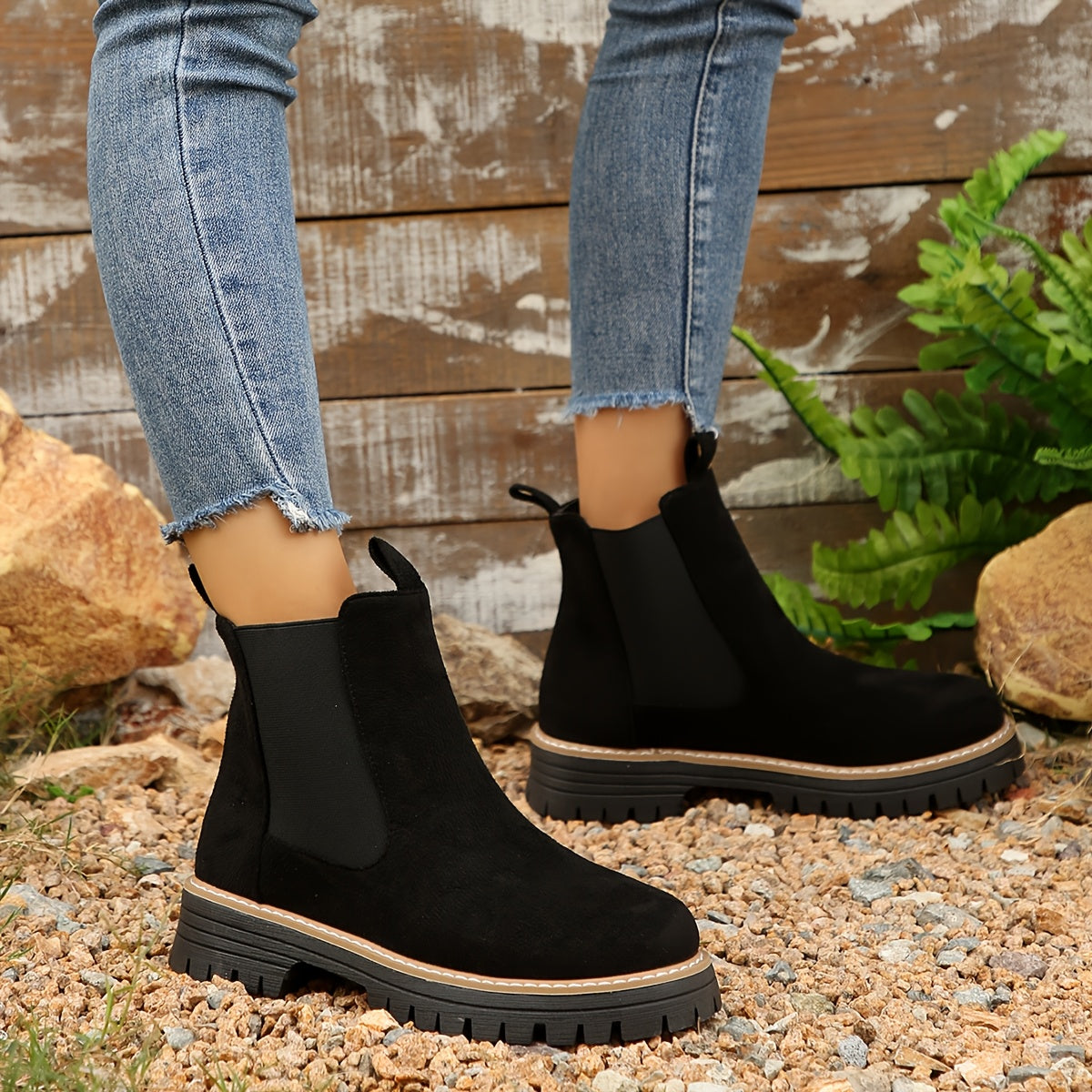 Damenmode Einfarbige Stiefeletten mit dicker Sohle