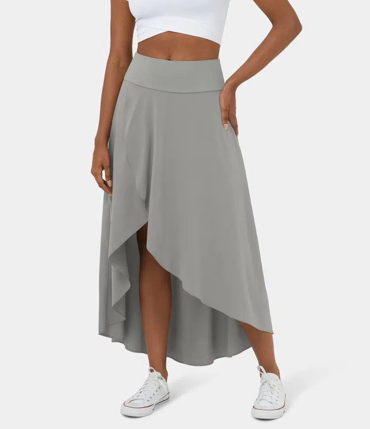 High Waisted High Low Ruffle 2-in-1 Flowy Quick Dry Casual Regular Maxi Skirt