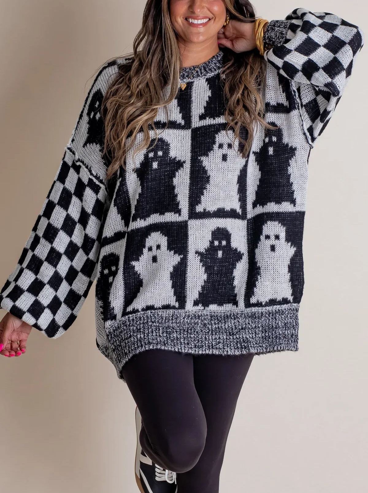 🎃SPOOKY SEASON -Halloween Checkered Sweater