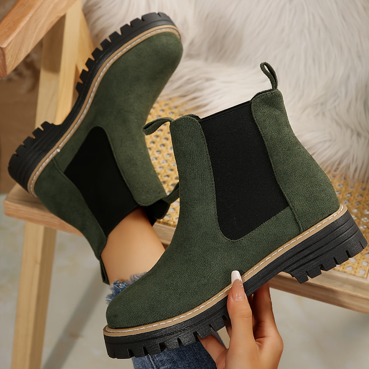 Damenmode Einfarbige Stiefeletten mit dicker Sohle