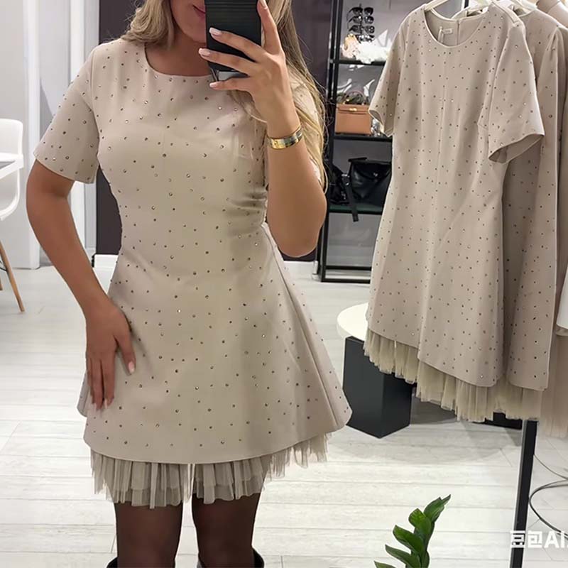 Women's Sparkly Lace Short Sleeve Mini Dress | Elegant and Sparkly