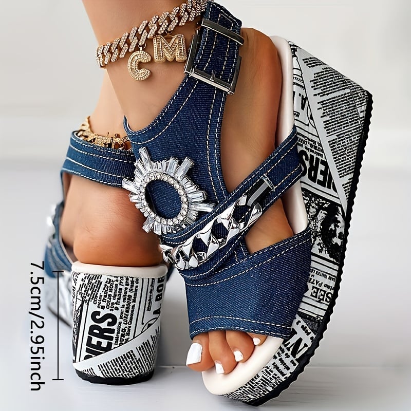 Women's Chain & Rhinestone Decor Platform Sandals