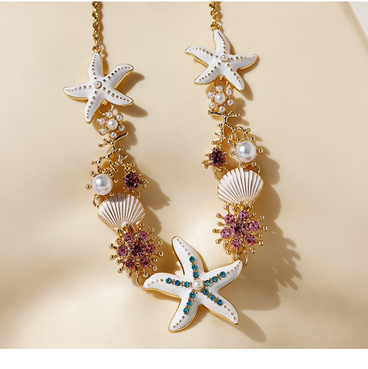 Beach Shell Starfish Coral Necklace & Bracelet & Earrings