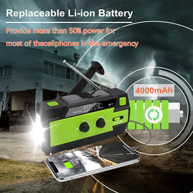 Multifunctional emergency radio with flashlight hand crank radio solar radio