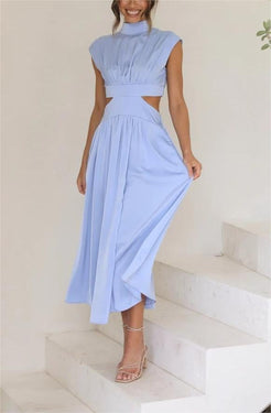 Plant Print Lapel Short Sleeve Waist Tie Loose Vacation Midi Dress