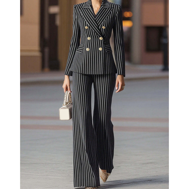 🎁 50% discount on the new 2026 collection💥Women's suit with stripes and double button closure, of high quality