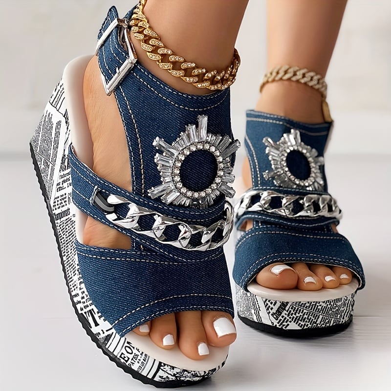 Women's Chain & Rhinestone Decor Platform Sandals