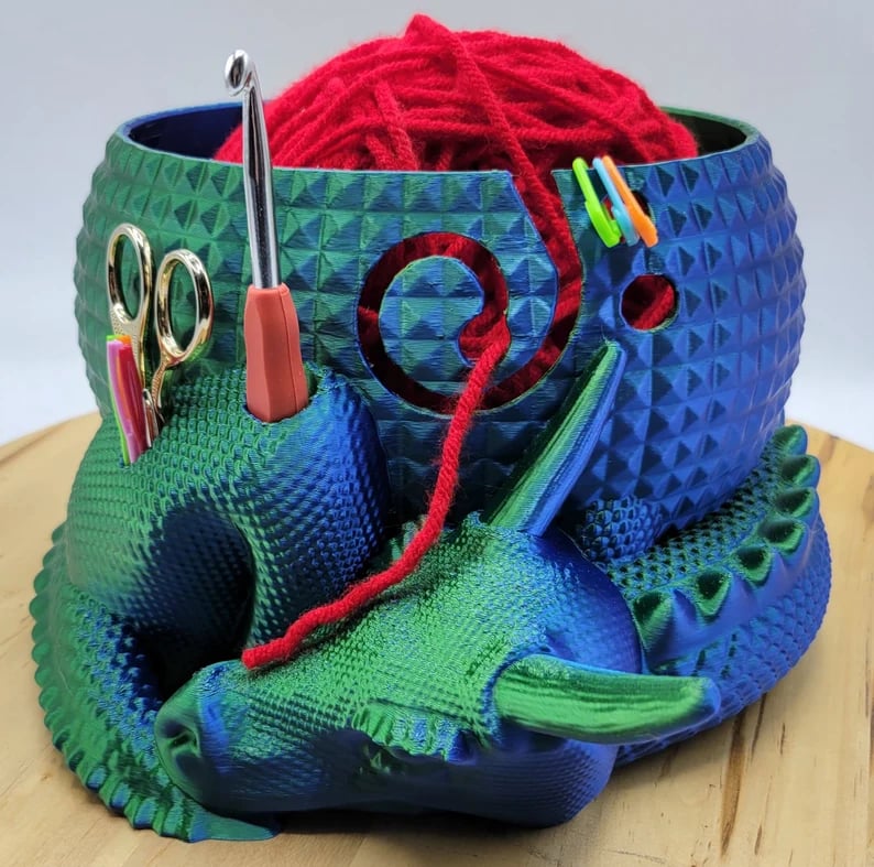 Large Fantasy Dragon and Egg Fantasy Bowl Knitting or Crochet Bowl