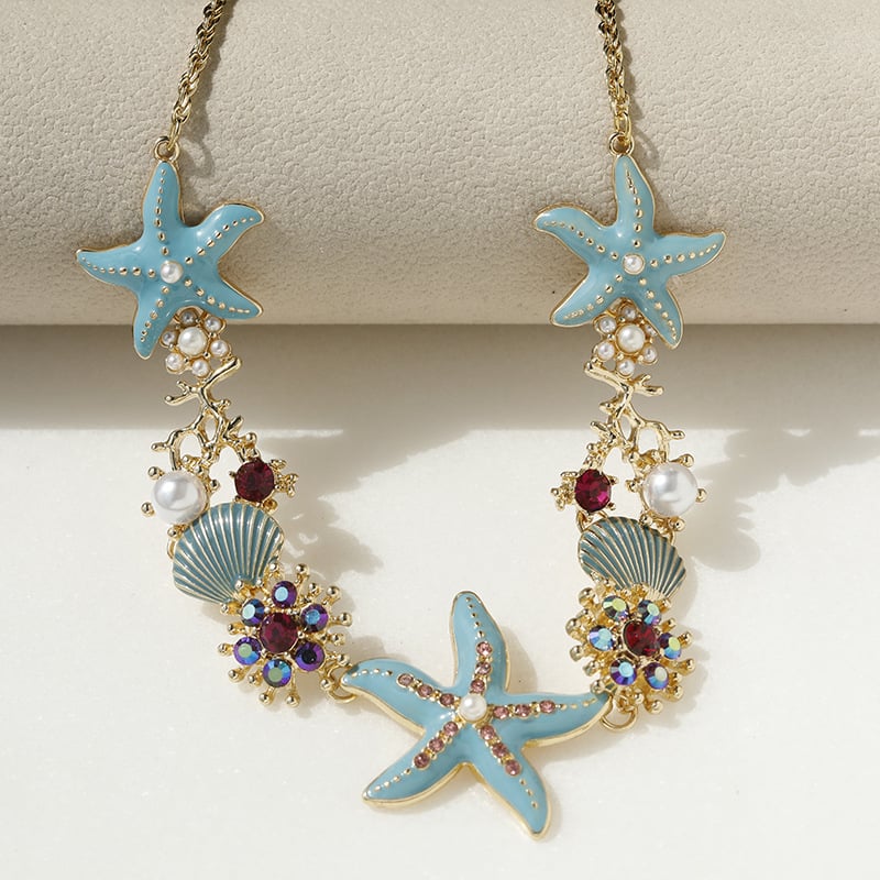 Beach Shell Starfish Coral Necklace & Bracelet & Earrings