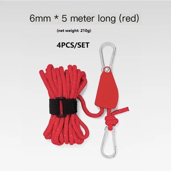 Portable Adjustable Fix Tent High Strength Fast Release Pulley Camping Rope(4 Pcs/Set)
