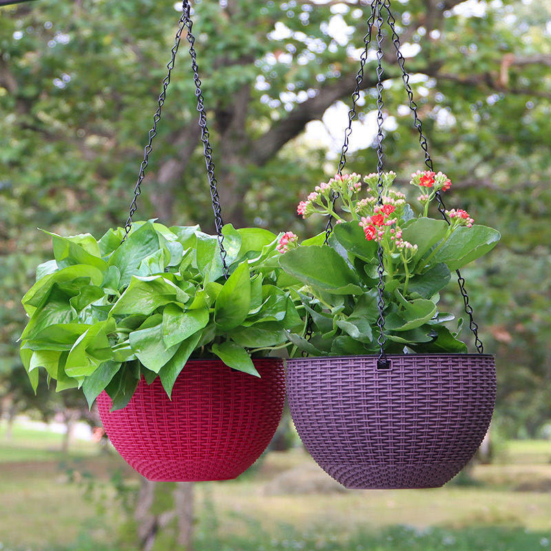 Plastic Rattan Hanging Planter Basket with Drainage Hole