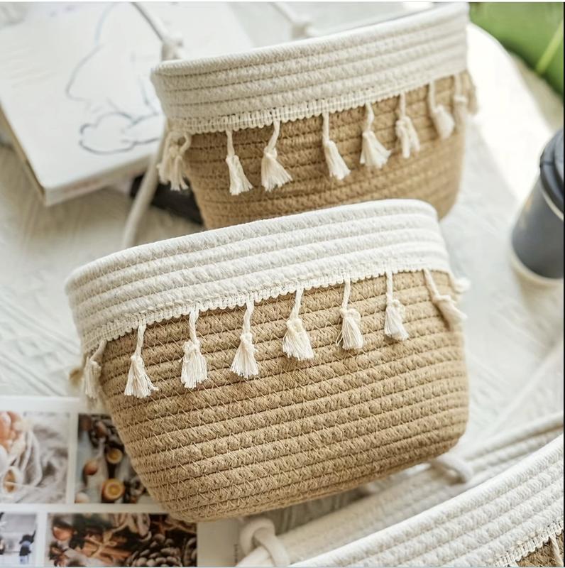 living room bedroom entryway Over The Door Hanging Basket Boho Woven Over-Door Storage Organizer – 3-Tier Cotton Hanging Baskets