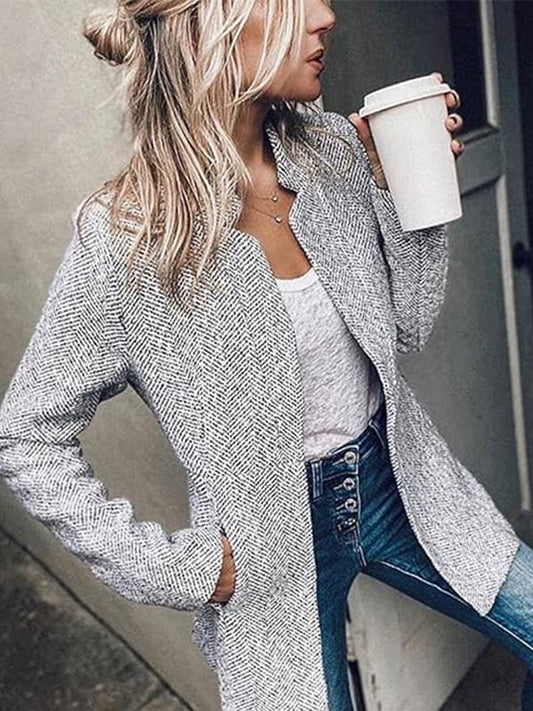 Women's Solid Color Pocket Long Sleeve Open Front Coat
