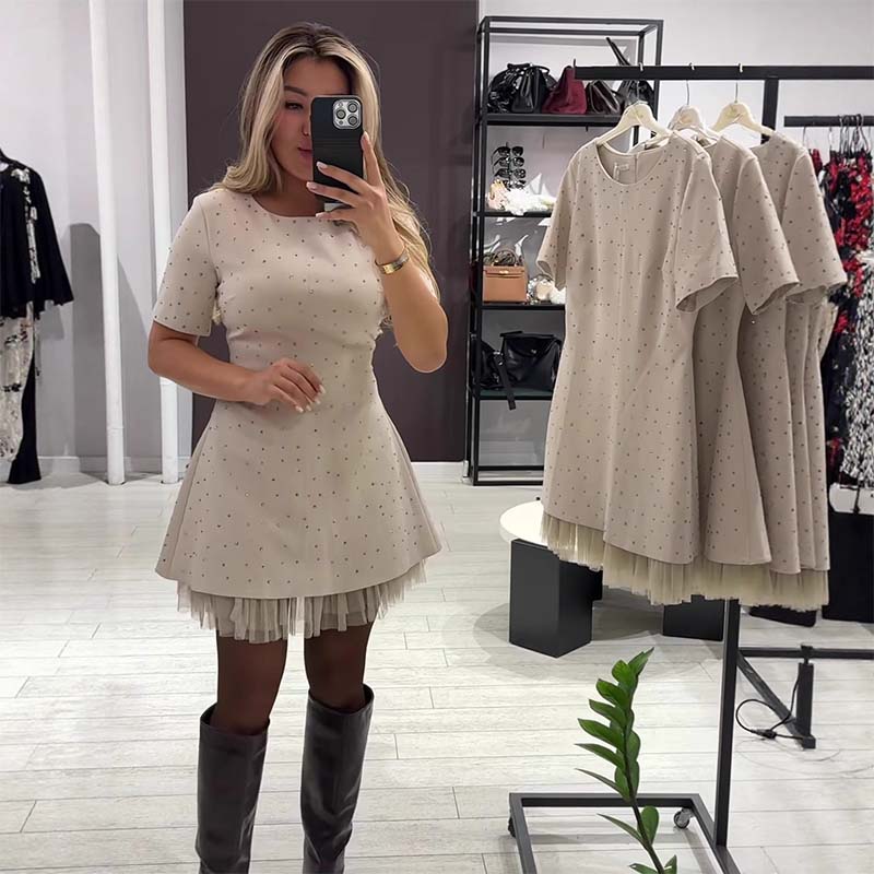 Women's Sparkly Lace Short Sleeve Mini Dress | Elegant and Sparkly
