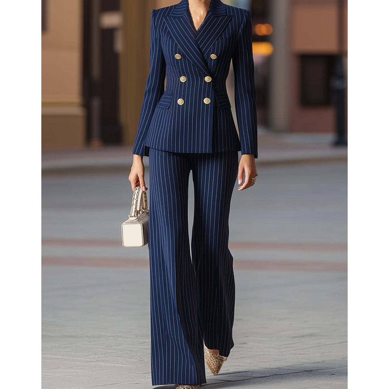 🎁 50% discount on the new 2026 collection💥Women's suit with stripes and double button closure, of high quality