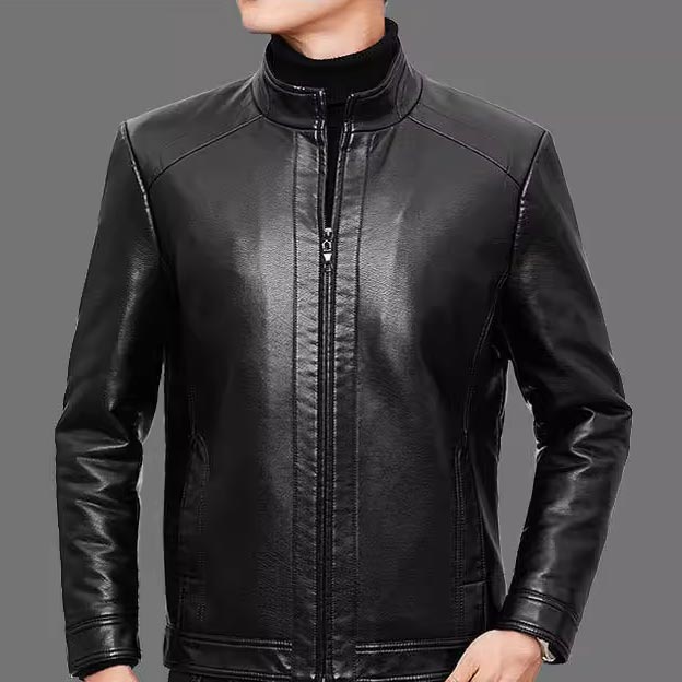 Warm plush lined leather jacket for men