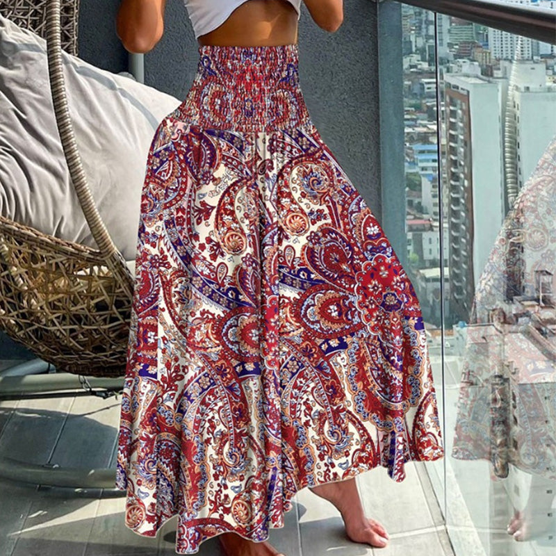 Women's Fashionable Floral Print High Waisted Skirt