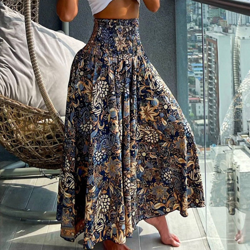 Women's Fashionable Floral Print High Waisted Skirt