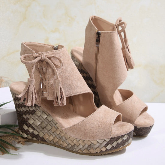 Stitching Open Toe Platform Wedge Sandals