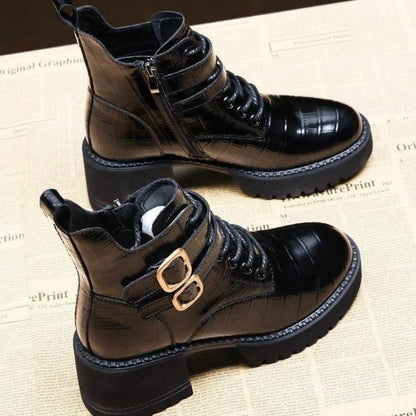 Best Gift for Her - High Heeled Thick Sole Non-Slip Warm Leather Martin Boots