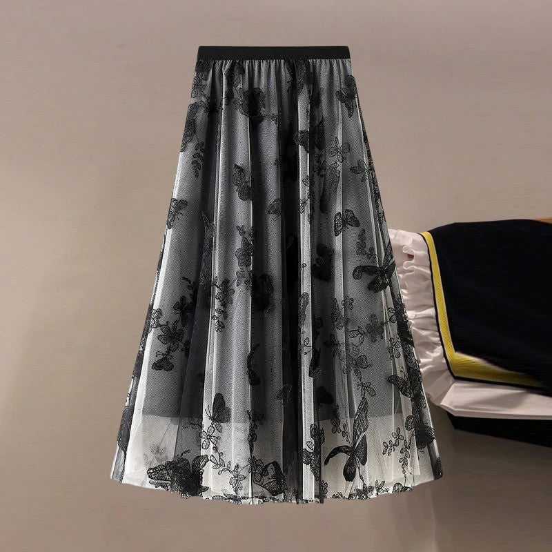 Women's Double-Layered Mesh Midi Skirt