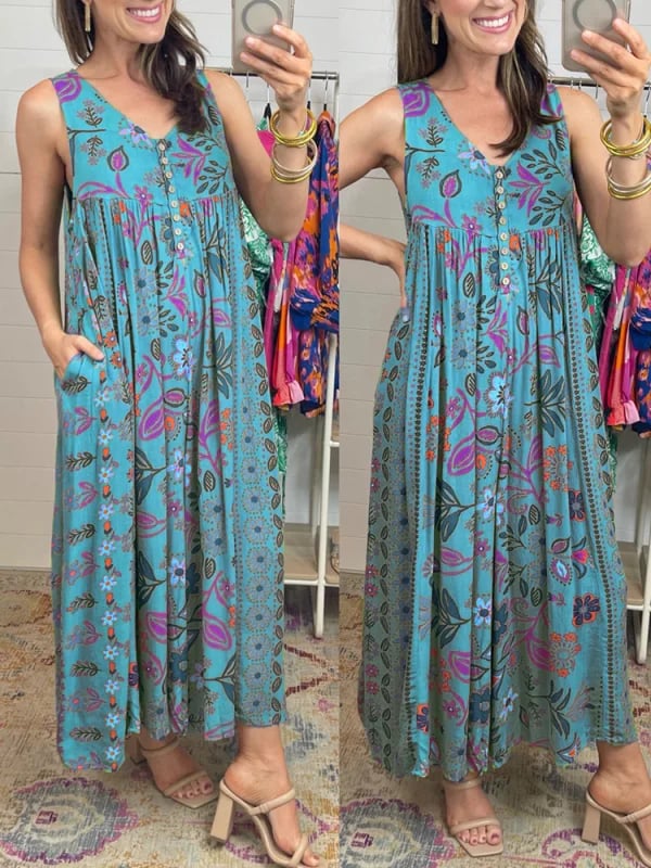 🔥 July Big Sales Save 49% OFF🔥-Vintage floral print loose sleeveless jumpsuit