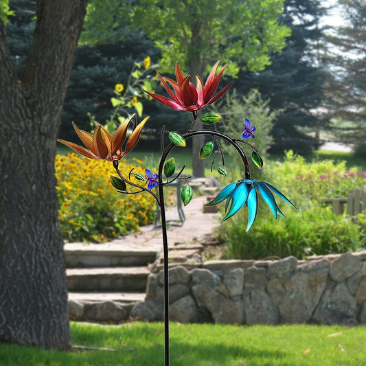 ( Gardening Upgrades)3 Colors Flowers Metal Windmill