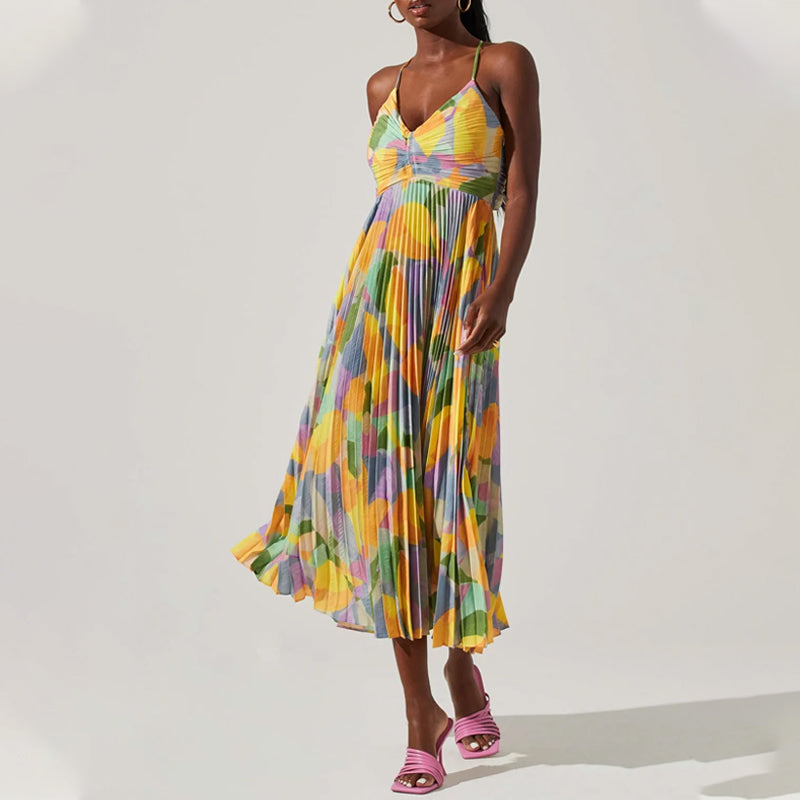 Casual Pleated Print Dress