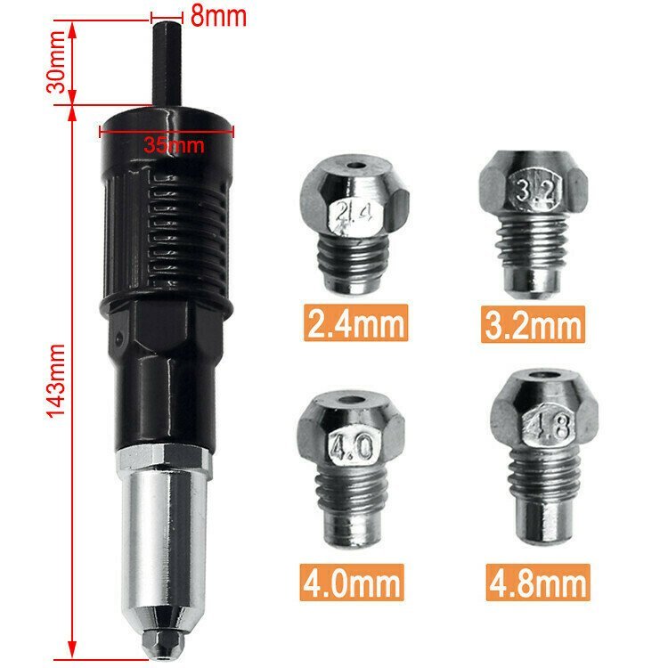 Professional Rivet Gun Adapter Kit With 4Pcs Different Matching Nozzle ...