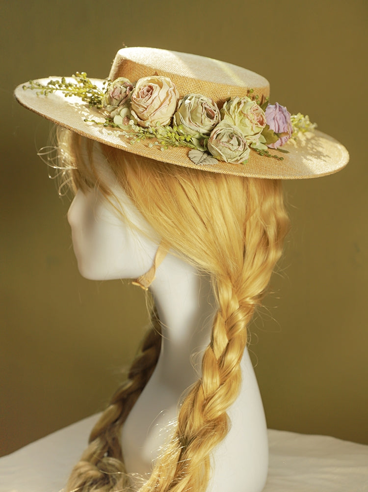 Handmade French Hat, Retro And Elegant Hollow Flower Forest Style Flat Hat