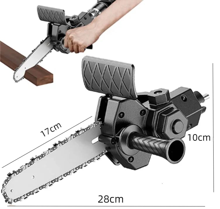 ELECTRIC DRILL MODIFIED TO ELECTRIC CHAINSAW DRILL ATTACHMENT