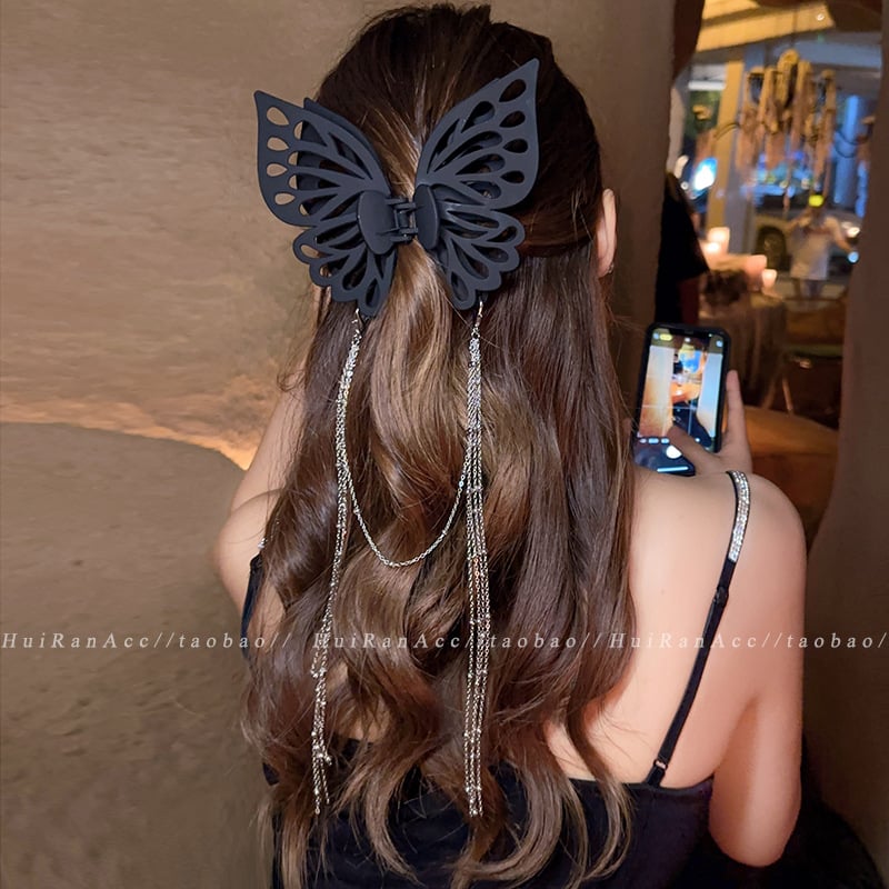 Tassel butterfly hair clip