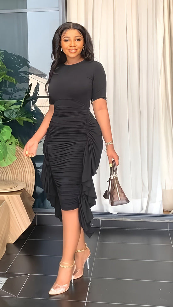 Fashion Long Sleeve Round Neck Irregular Midi Evening Dress main image 0