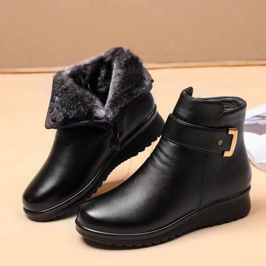 PU Leather Metal Buckle Cotton Boots
