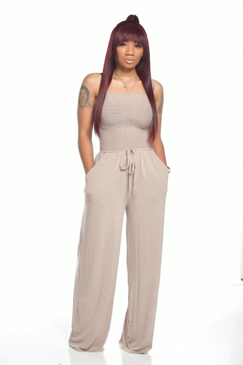 And The Why Striped Smocked Sleeveless Jumpsuit (Extended Sizes)