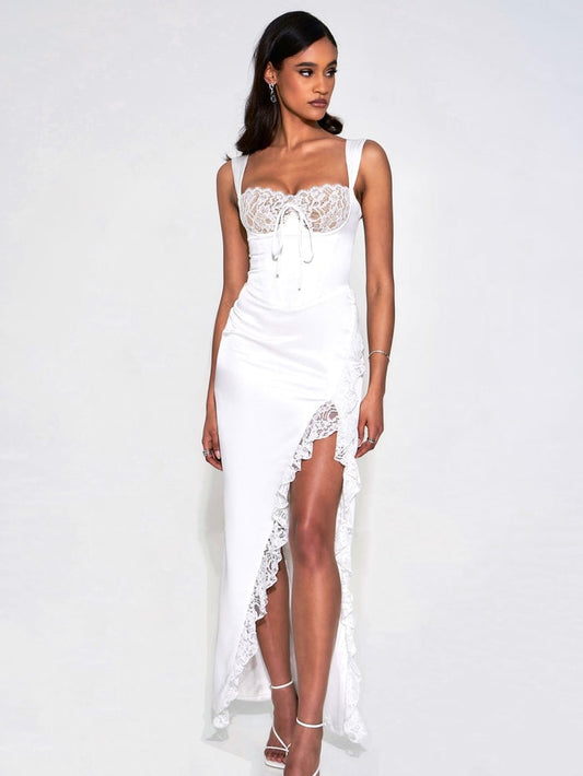 🔥2023New-White Lace Satin Maxi Corset Dress💃-Buy 2 Free Shipping