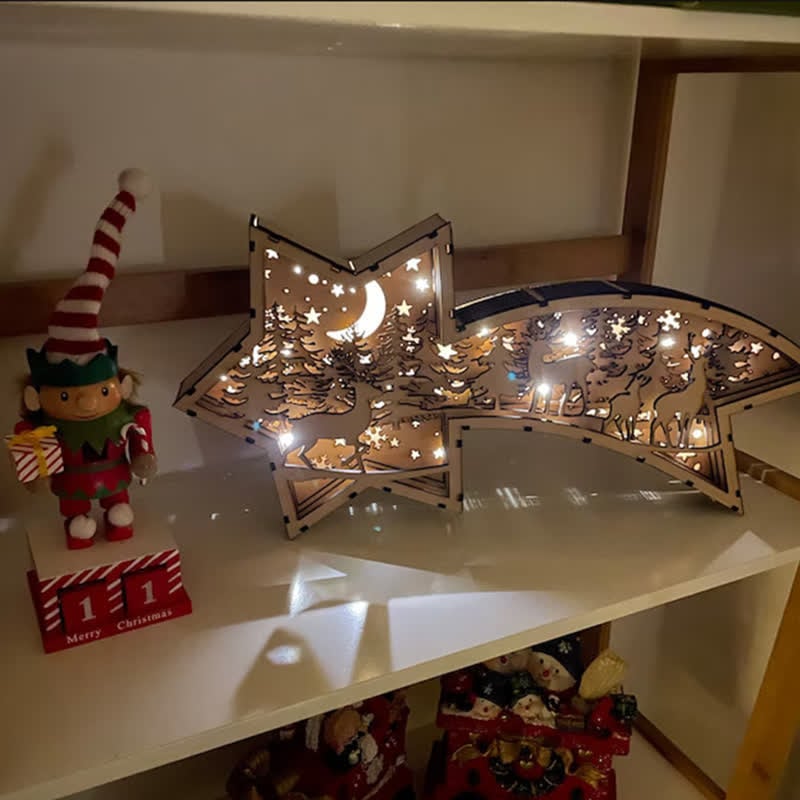 LED Wooden Christmas Ornaments Nativity Scene Star Shaped Desk Lamp