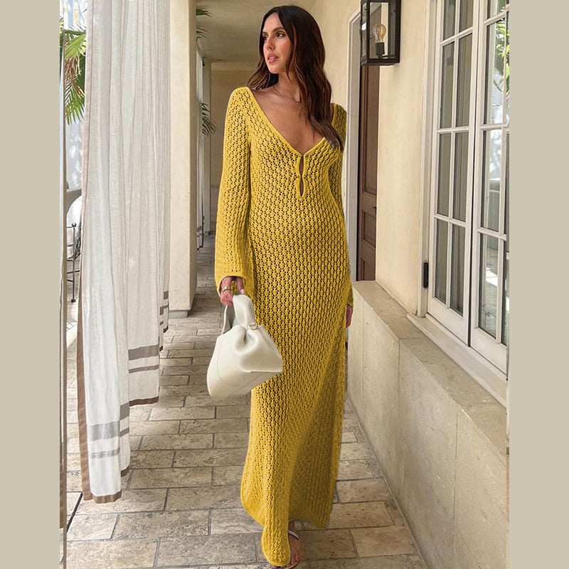 Crochet Fishtail Flare Sleeve Maxi Dress (Buy 2 Free Shipping)