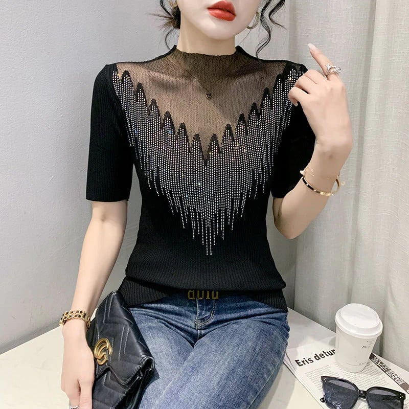 Fashionable diamond knit t-shirt